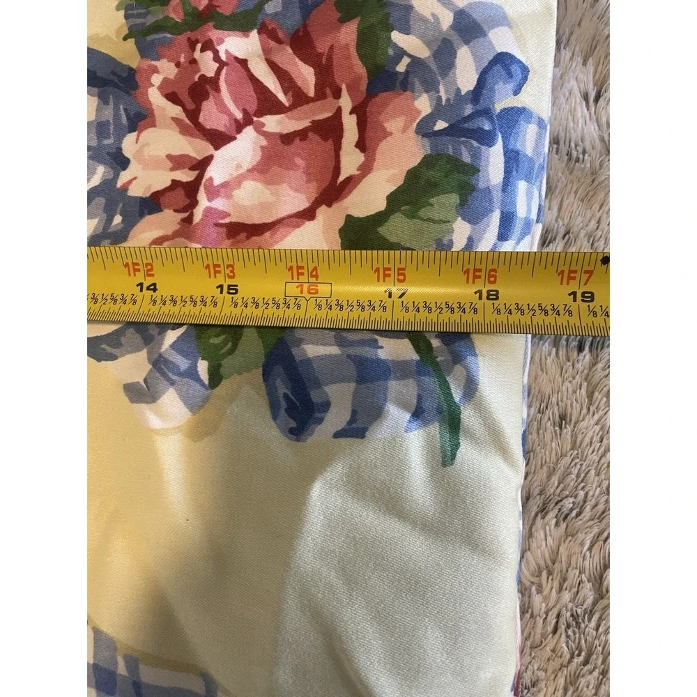 Vintage Floral Gingham Pillow Covers Cottagecore Yellow Blue 19x19 Set 2 Country